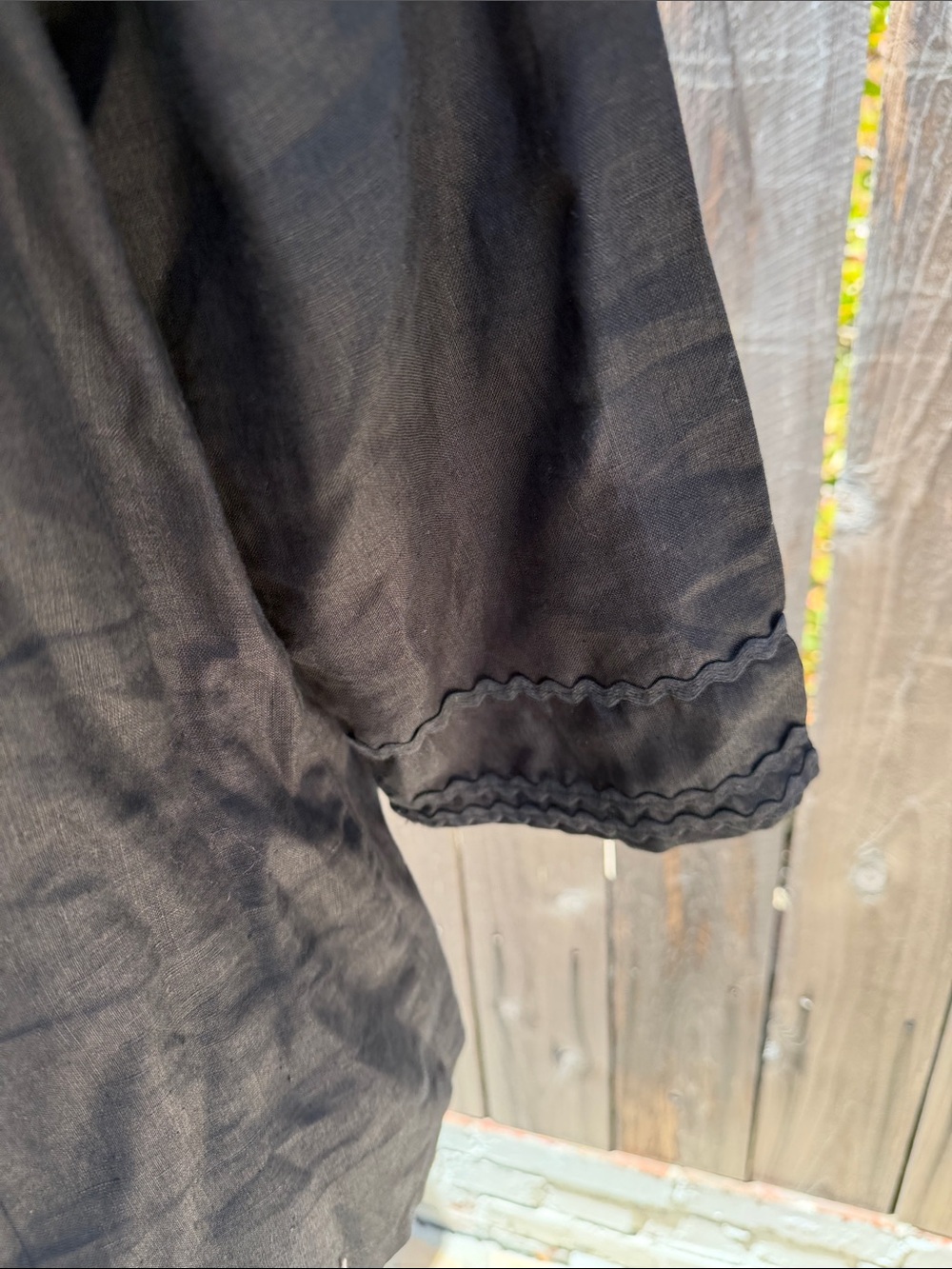 Anne Fontaine Peasant Blouse Top Linen Black V-Neck Tie Back Charlette 46 - Picture 5 of 10